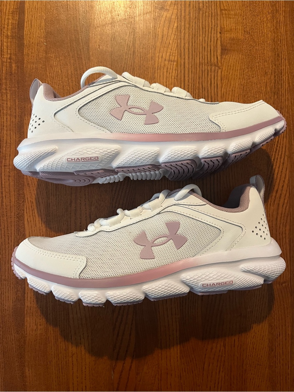 Under Armour White and Light Pink Women’s Running Shoes